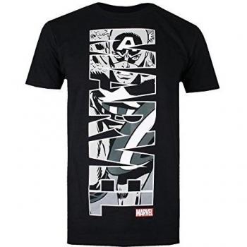 Marvel Capitán América Vertical Camiseta-Camisa, Negro, XXL para Hombre