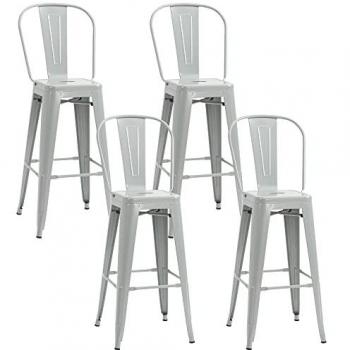 HOMCOM Juego de 4 Taburetes de Bar con Respaldo Alto, Sillas de Comedor de Metal con Reposapiés, Capacidad de Carga 120 kg, Dimensiones 44x53x116 cm,