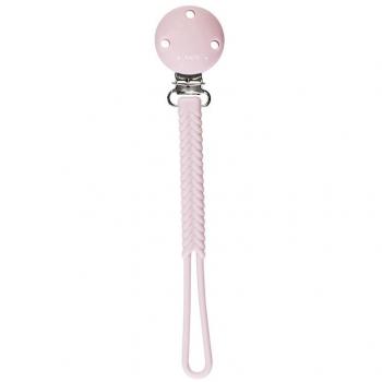 Portachupete de silicona trenzada en color rosa con cadena para sujetar