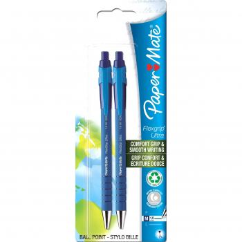 Paper Mate FlexGrip Ultra - Bolígrafos retráctiles, punta redonda, paquete de 2, color azul