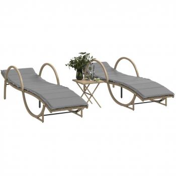 Tumbonas de Polyrattan con mesa beige - 2 unidades