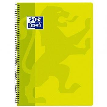 Oxford Cuaderno Espiral A4, Tapa de Plástico, 80 Hojas, Cuadrícula 4x4, Color Lima