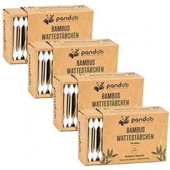 Pandoo 4 hisopos de algodón de bambú para bebés - 100% biodegradable, vegano y sostenible - Hisopos de algodón de alta calidad compostables