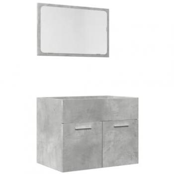 Set de muebles de baño 2 piezas madera contrachapada gris hormigón, incluye armario para baño y mueble de almacenamiento