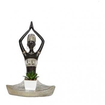 Figura Decorativa Romimex Marrón Resina Africana Plato 20 x 29 x 12 cm