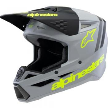 Alpinestars Casco de Cross Niño SM3 Radium ECE06 Verde-Negro-Amarillo Flúor, Casco de motocross juvenil, color gris y amarillo, talla M