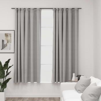 Cortinas de Oscurecimiento con Ganchos Efecto Lino 2 Piezas Gris 140x175 cm