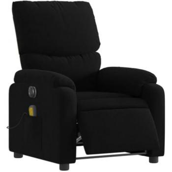 Sillón reclinable de masaje eléctrico tela negro Vidaxl, características: respaldo ajustable, reposabrazos, sillón orejero de relax TV, asiento cómodo y tapizado en tela negra