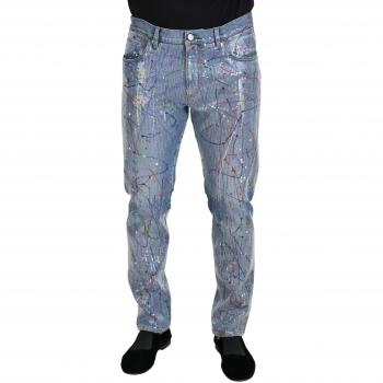 Dolce & Gabbana Blue Cotton Color Splash Print Denim Jeans - IT48 | M, Slim-fit Jeans, male, Size: M
