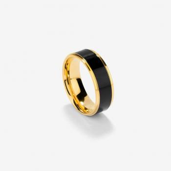 Anillo de Hombre Nogueiras Chunky de Acero Dorado y Negro, Talla 20 (España)