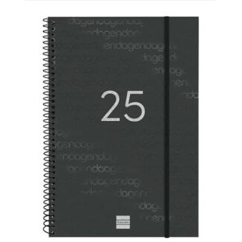 Agenda Finocam Espiral Year 2025, tamaño 16,5 x 24,2 cm, semana vista vertical, enero 2025 - diciembre 2025 (12 meses), color negro, idioma español