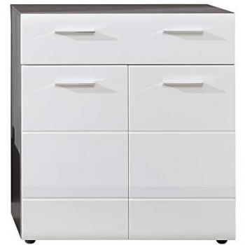 Zapatero Line 2 Puertas y 1 Cajón Blanco Brillo y Gris Ceniza 80x87 cm