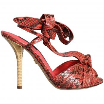 Coral Exotic Leather High Heel Sandals - EU37/US6.5, Dolce & Gabbana, Female, Multicolor