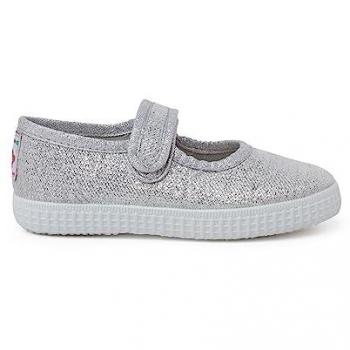 Merceditas Brillantes para Niña con Tira Adherente en Color Plata - Talla 20