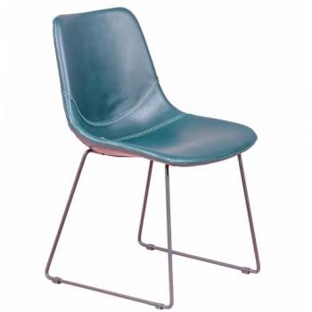 Nest Dream - Silla industrial vintage tapizada en polipiel azul verdoso con patas de acero inoxidable lacado en negro