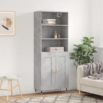 Aparador alto de madera contrachapada gris hormigón 69,5x34x180 cm
