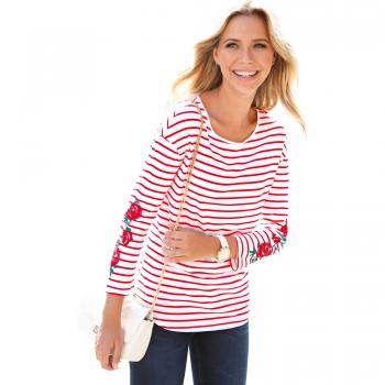 Camiseta Manga Larga Mujer by Vencastyle - 022762,Rojo Estampado Rayas,S