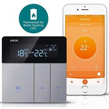 AWOW Termostato WiFi para Caldera de Gas y Agua, Termostato Inteligente Programable con Pantalla LCD, Control Remoto de Smartphone, Compatible con Alexa/Google Home AC220 V 3 A
