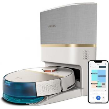 Philips Robot Aspirador y Friegasuelos HomeRun 7000 Aqua XU7100/02, Succión Ultrapotente (5000 Pa), Detección de Obstáculos, Estación de Vaciado Automático