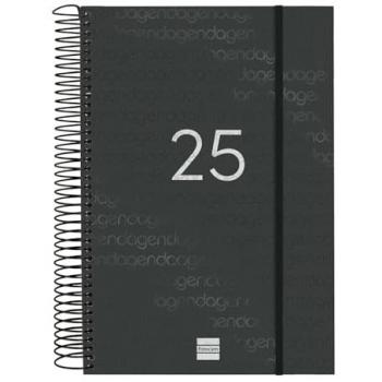 Agenda Finocam Espiral Year 2025 Negro 16,5 x 24,2 cm 1 Día Página Enero a Diciembre (12 meses)