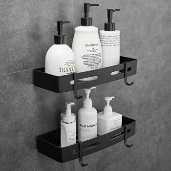 Hoomtaook Estanteria Ducha sin Taladros Cajita de Repisas Para Ducha Para Organizar Productos,Organizador Ducha, Para no Dañar el Montaje de Pared en los Baños de Cocinas 2 Piezas Negro