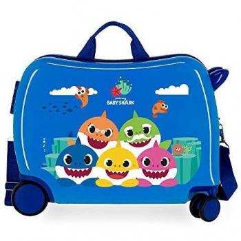 Baby Shark Happy Family Maleta Infantil Azul 50x38x20 cms Rígida ABS Cierre combinación 34L 2,1Kgs 4 Ruedas Equipaje de Mano