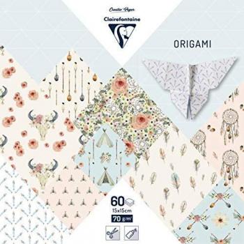 Clairefontaine 95348C - Pack de Origami - 60 hojas - 15x15 cm - 70gr - Diseños variados