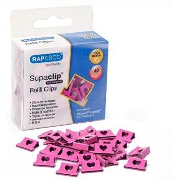 Rapesco Supaclip - Caja de 100 supaclips de repuesto con corazones, hasta 40 hojas, color rosa, rosa corazones 1334