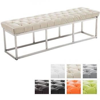 Banco con patas de metal y asiento en simil cuero crema CLP, Taburete Pie de Cama Amun Con Base en Acero Inox. Crema 150 cm