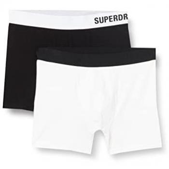 Superdry Men's Organic Cotton Offset Boxer Shorts Double Pack - Black/White - Size Small