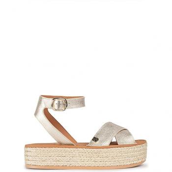 Sandalias de plataforma de mujer de piel con exterior laminado - Platino