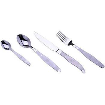 LAGUIOLE - Caja de 24 piezas - Metal satinado - Laguiole grabado en toda la cubertería - Acero inoxidable satinado - Caja de regalo - Acero inoxidable - Gris satinado