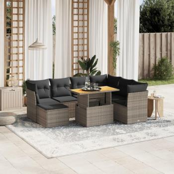 8-Piece Grey Poly Rattan Garden Sofa Set with Cushions