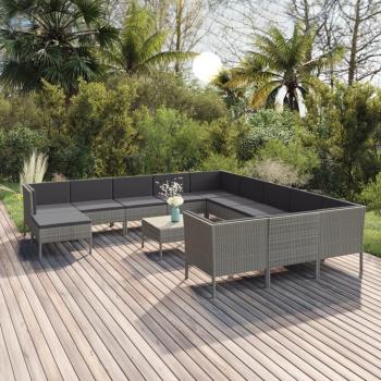 13-Piece Grey Poly Rattan Garden Lounge Set with Cushions