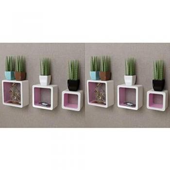 vidaXL 6X Estanterías de Cubos Pared Blanco y Rosa Decoración Librería Diseño