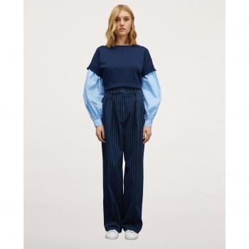 Pantalón ancho de mujer denim con raya diplomática