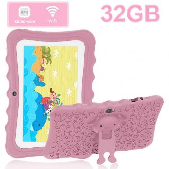 Tablet para Niños 7.0 Pulgadas Tablet PC DUODUOGO 32GB IPS FHD Pantalla Tablet para Niños Quad Core Dual Cámaras WiFi Tablet Infantil, Rosa