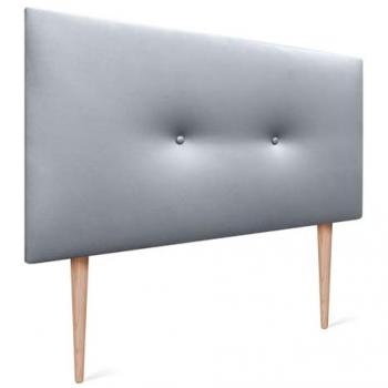 Cabecero de Polipiel Acolchado Liso con Botones y Patas 90x105cm Plata para Camas 80/90 - Diseño Moderno y Elegante