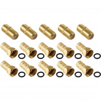 Poppstar Juego coaxial con 5 Conectores F Doble Hembra, 10 Conectores F con Junta de Goma hermética para Cable coaxial satelite