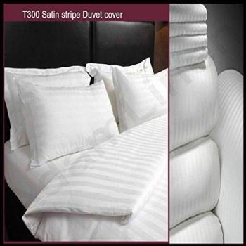 Adam Linens Luxury 5 Star Hotel Quality White 100%Cotton 300 Thread Count Satin Stripe Duvet Cover + Pillowcase Single, Double & King Size