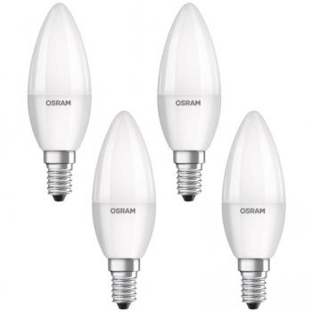 Osram Lámpara LED Base Classic B, en forma de vela con casquillo E14, no regulable, reemplaza 5.0W = 40 vatios, mate, blanco cálido - 2700 Kelvin, paquete de 4