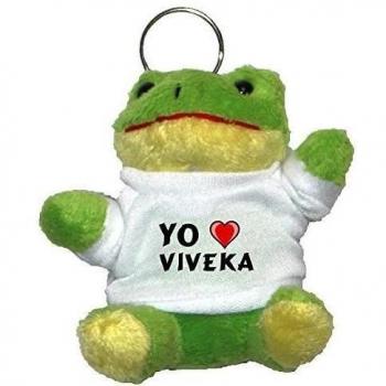Rana de peluche (llavero) con Amo Viveka en la camiseta (nombre de pila/apellido/apodo)