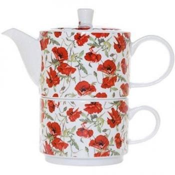 La Cija Poppies Tea for One - Set de porcelana con taza y tetera de uso individual, color blanco