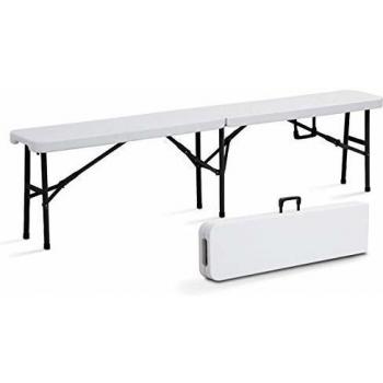 Banco Plegable de Resina 180 cm para Jardín y Camping - 3 Plazas, Color Blanco/Negro