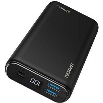 TECKNET Bateria Externa 20000mAh, Portátil Cargador USB C con 3 Entradas de USB C/Micro/Lightning, 3 Salidas y Pantalla LED Compatible con iPhone iPad Samsung Dispositivos Android Tablets y Más