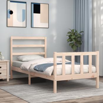 Cama de madera maciza de pino 90x200 cm sin colchón con cabecero marrón