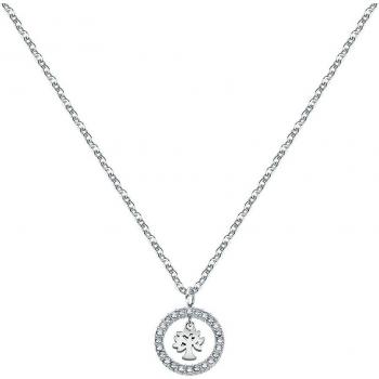 Silver Stainless Steel Family Pendant Necklace with Crystals