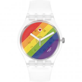 Reloj de Mujer Swatch SO29K701 con Correa de Silicona Blanca y Diseño a Rayas Feroz
