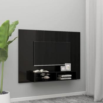 Mueble TV de pared negro pulido 135x23,5x90 cm madera multicapa aglomerado brillo