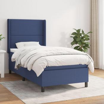 Cama box spring de muelles con colchón azul 100x200 cm en tela